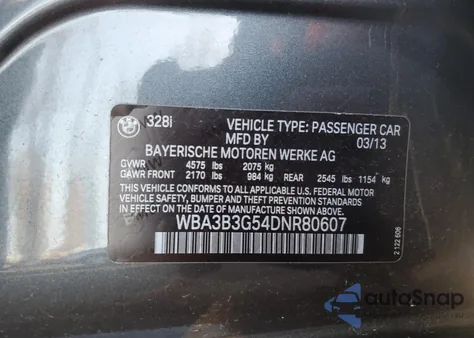 2013 BMW 328 Xi from USA, damaged, VIN WBA3B3G54DNR80607